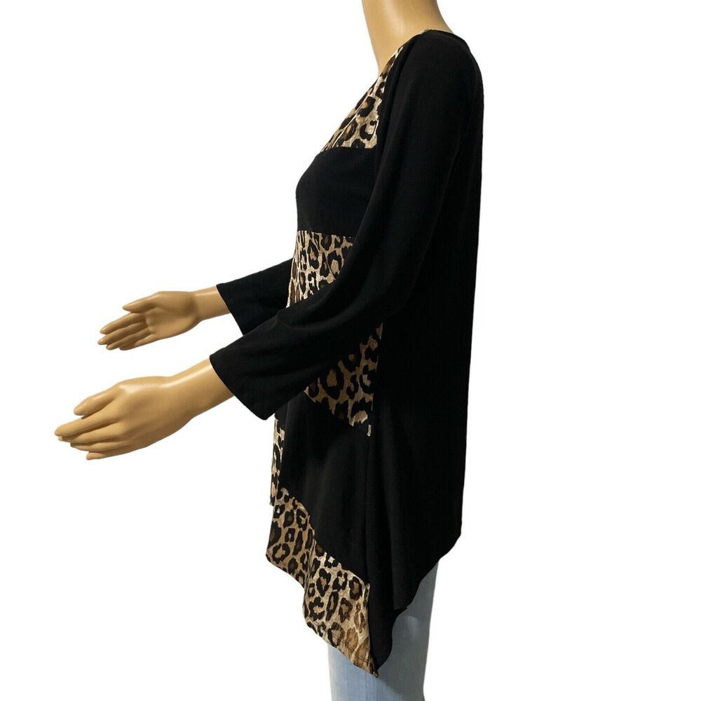 Notations Womens 3/4 Sleeve Top with Leopard Print Black Multicolor Sz/ S - Picture 4 of 10